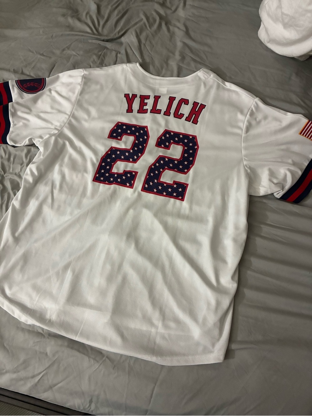 White Yelich #22 Men's Jersey with Red & Blue Star Numbering